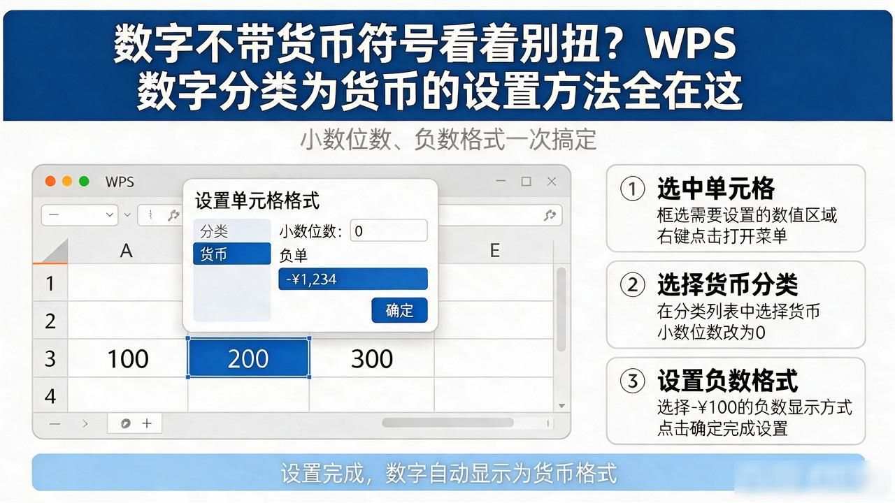 数字不带货币符号看着别扭？WPS数字分类为货币的设置方法全在这